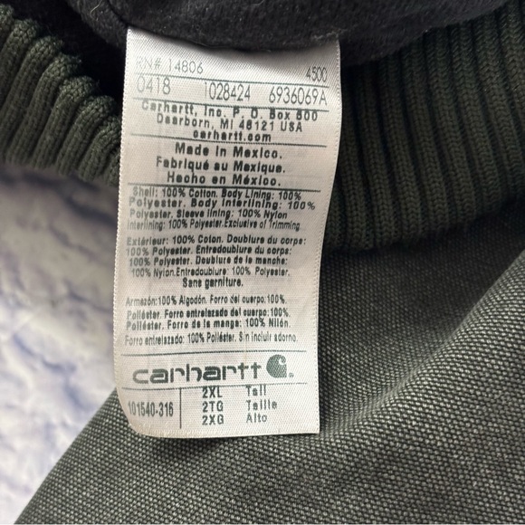 Carhartt Active Hooded Jacket Quilt Lined Mens 2XL Tall 101540 316 Green - Picture 13 of 16